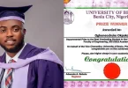 UNIBEN graduate awarded ₦5,000 as Best Graduating Student with 4.80/5.0 CGPA