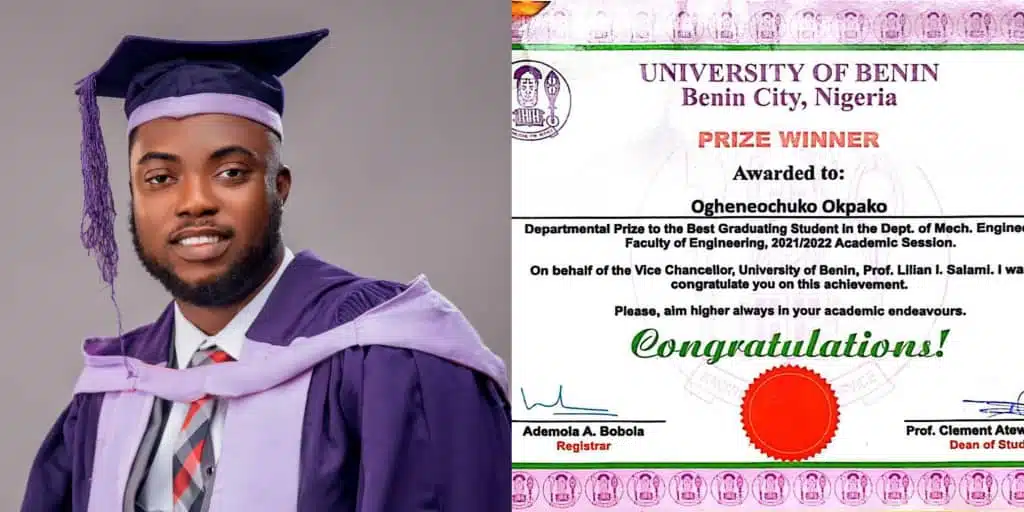 UNIBEN graduate awarded ₦5,000 as Best Graduating Student with 4.80/5.0 CGPA
