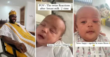 Tjay shares glimpse of his twins reaction to breastfeeding