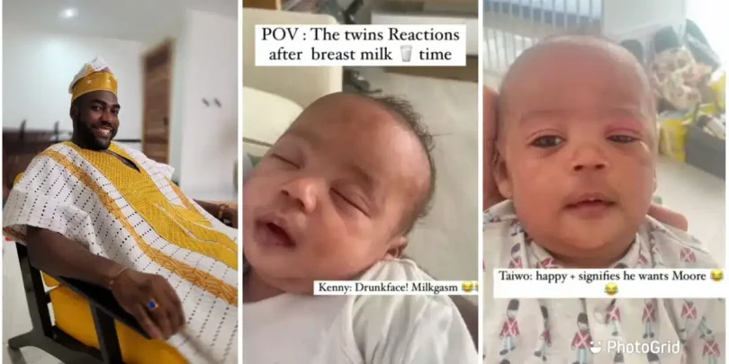 Tjay shares glimpse of his twins reaction to breastfeeding