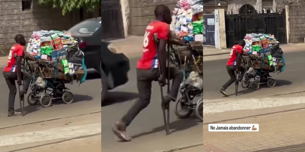 Video of man hawking business on wheelbarrow with one leg goes viral
