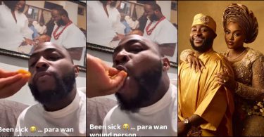 Adorable moment Chioma feeds Davido as she nurses him back to health after he fell sick