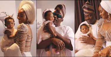 Wofai Fada and Taiwo Cole unveil their baby’s face as they celebrate her dedication