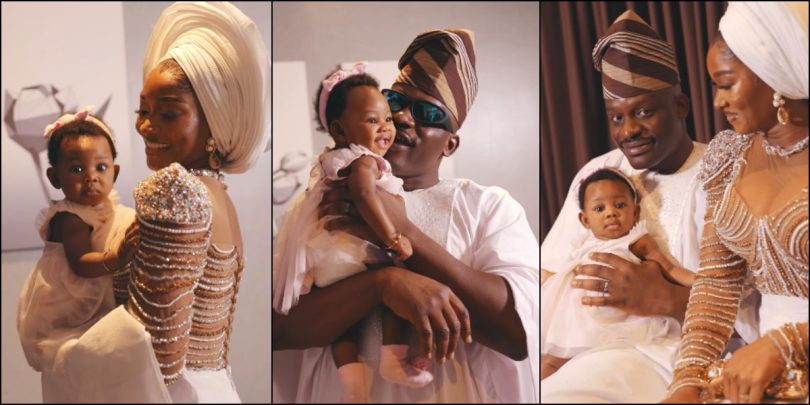 Wofai Fada and Taiwo Cole unveil their baby’s face as they celebrate her dedication