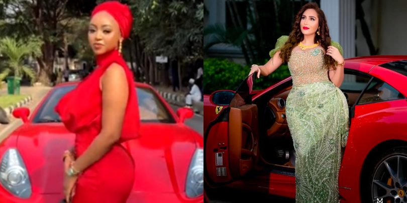 Mixed reactions as Laila Charani is seen with Regina Daniels’ favourite Ferrari