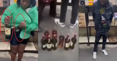 Couple caught on camera stealing drinks worth ₦5 million by hiding them in their clothes