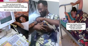 Couple welcomes baby after praying with faith, holding clothes like baby during hallelujah challenge