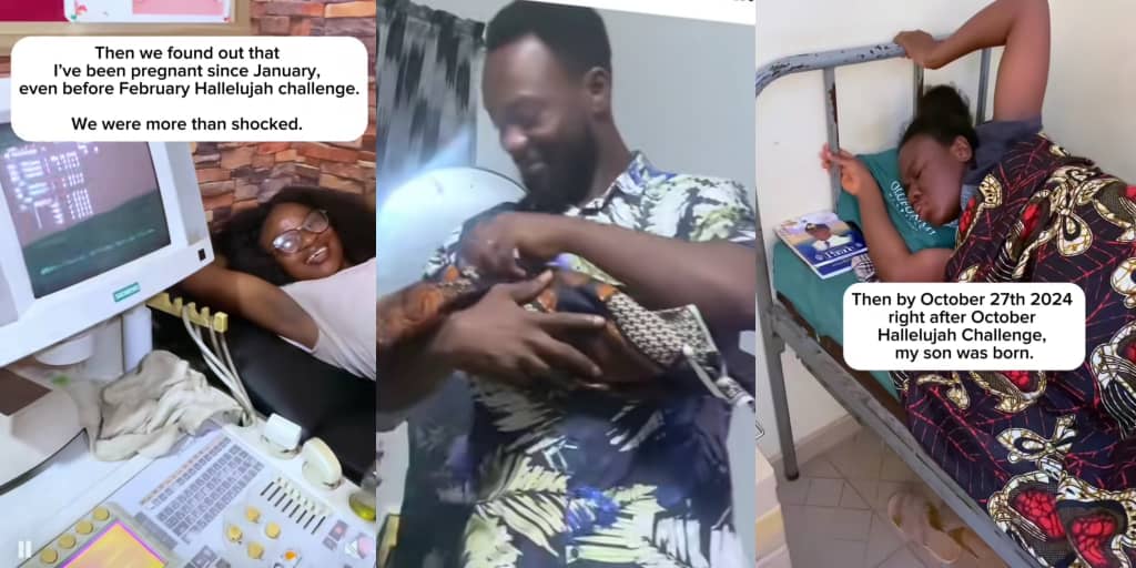 Couple welcomes baby after praying with faith, holding clothes like baby during hallelujah challenge
