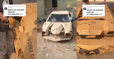 Man builds functioning car from cartons, takes it to filling station for petrol