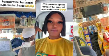 Lady shares experience in a bus with TV, fan, and mini supermarket