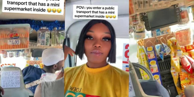 Lady shares experience in a bus with TV, fan, and mini supermarket