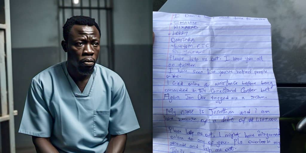 Man writes letter from prison, begs for help over ₦1.137m debt as creditor jails him
