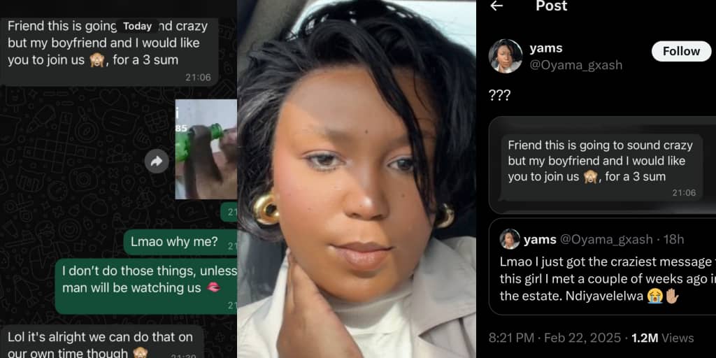 Lady leaks chat after friend asks her to join threesome with boyfriend
