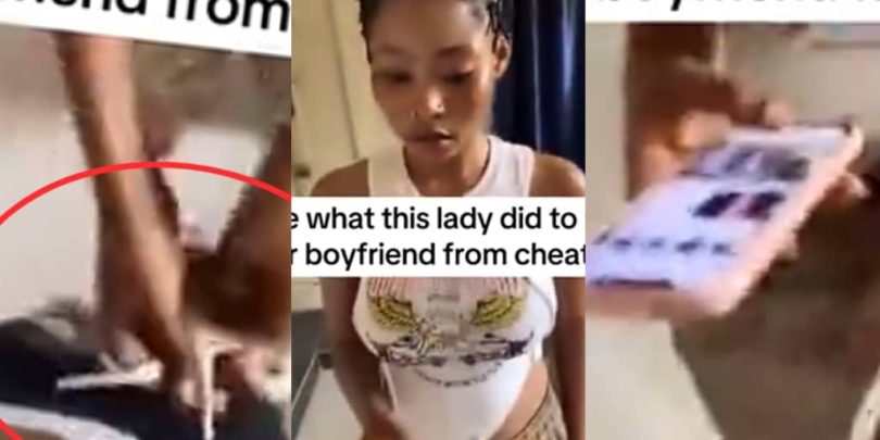 Lady secures boyfriend’s trouser with rope and padlock, snaps photos to prevent cheating