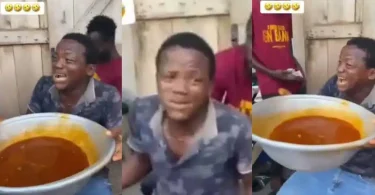 Man cries after being told to finish food he was caught stealing, including pot of soup