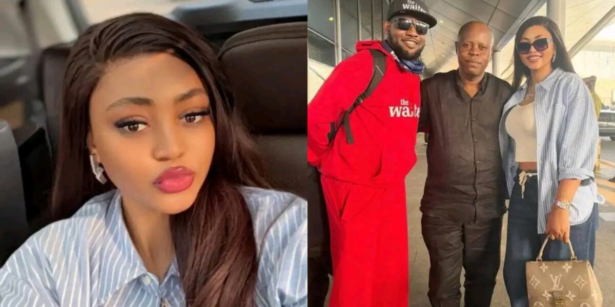 Regina Daniels reunites with her father at airport
