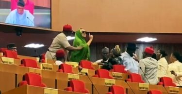 Drama in the Senate: Lawmakers struggle to calm Natasha Akpoti as Akpabio orders her out