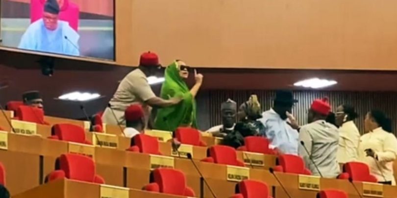 Drama in the Senate: Lawmakers struggle to calm Natasha Akpoti as Akpabio orders her out