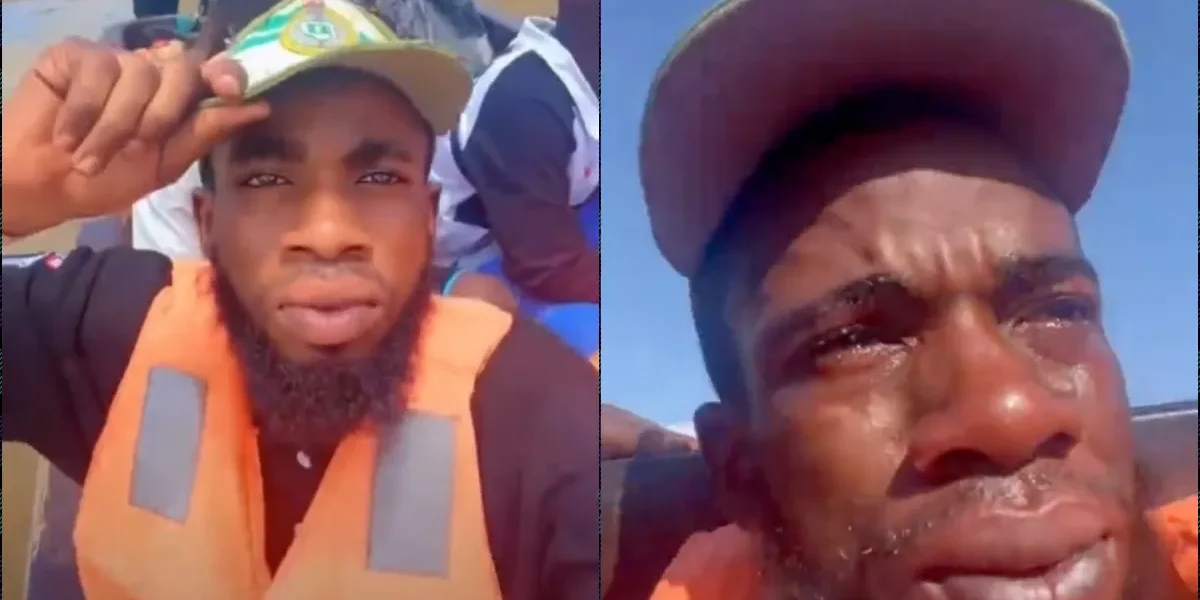 Corper weeps bitterly after boat breaks down in the middle of nowhere
