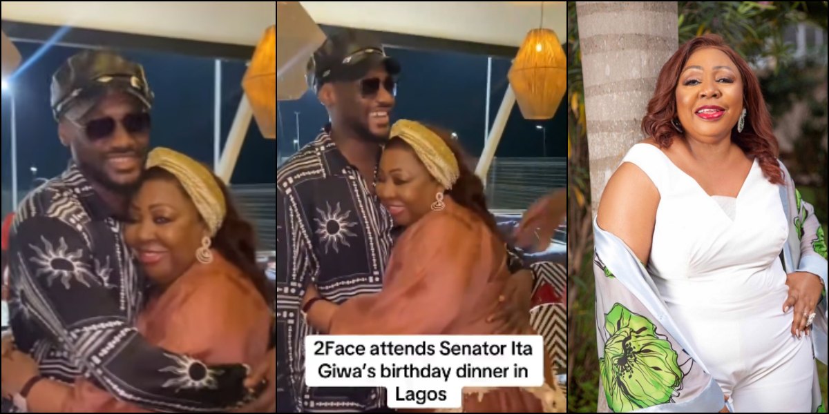 Tongues wag as Senator Florence Ita Giwa hugs 2Face at an event
