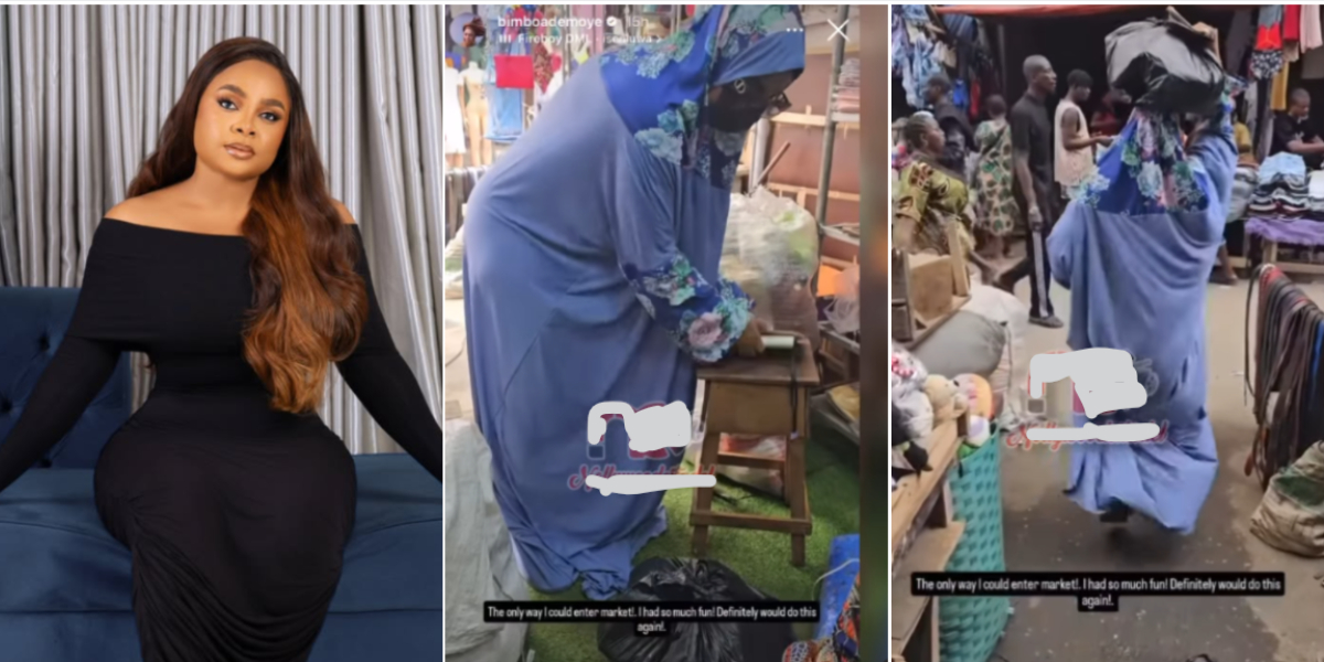 Video of Bimbo Ademoye disguising herself to buy things in Lagos market trends online
