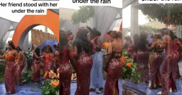 Bride and friends carry on event after it began raining on her wedding day