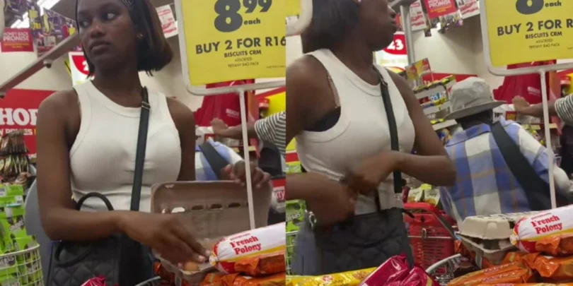 Moment slay queen was caught stealing eggs from supermarket