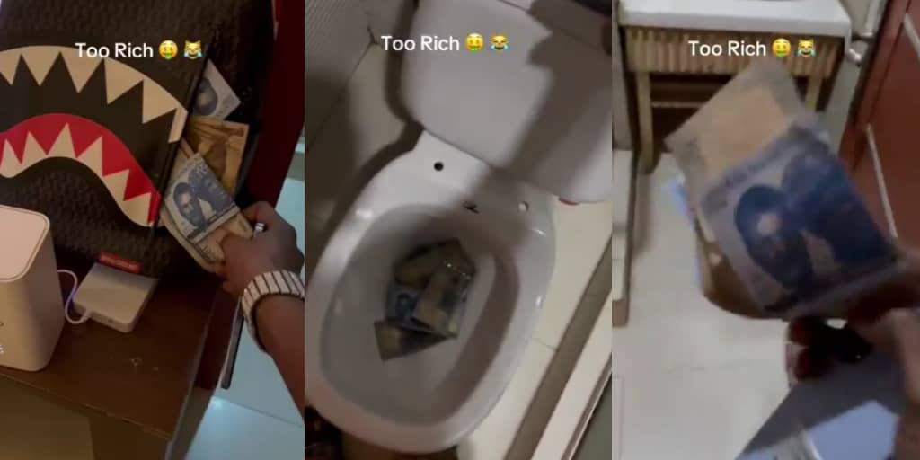 Man dumps naira bundles in toilet and flushes them away
