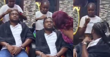 Moment Veeke James pulls kiss prank on her husband at a salon