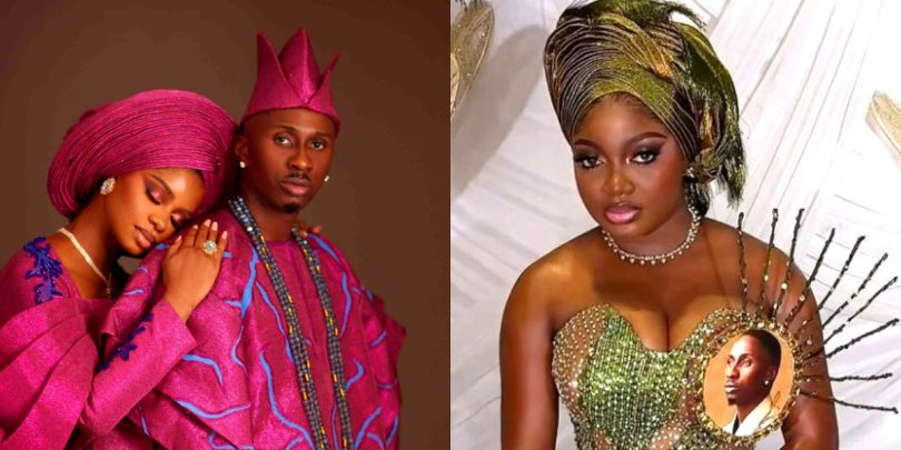 Priscilla Ojo ‘questions’ Papaya Ex for placing husband’s photo on chest in wedding outfit