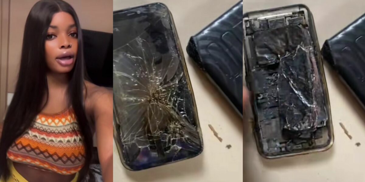 Lady laments as her iPhone explodes while charging with power bank
