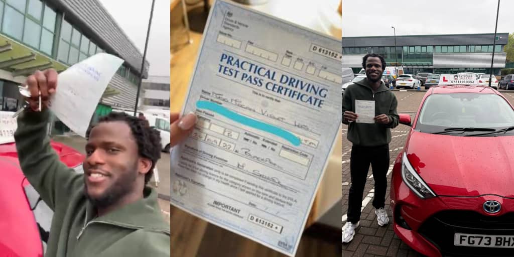 UK-based Nigerian passes driving test, celebrates after 17 hours of lessons
