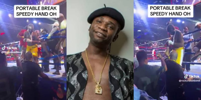 Speed Darlington leaves ring with broken arm after defeat to Portable in celebrity boxing match