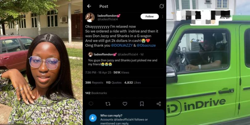 Lady narrates InDrive ride with Don Jazzy and Shanks, gets k gift
