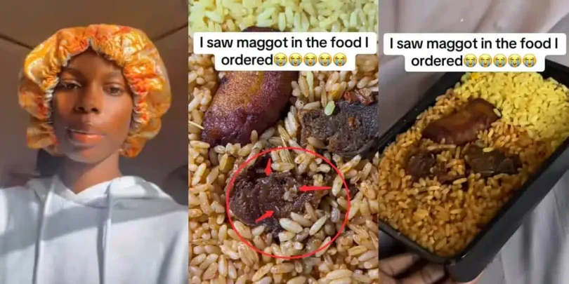 Lady cries out after finding maggot in food she ordered online