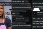 Baker leaks chat with jealous girlfriend after delivering cake to her man