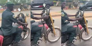 Lady baffled as she spots bike with steering and gear stick
