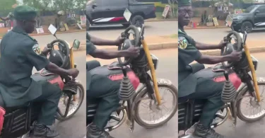 Lady baffled as she spots bike with steering and gear stick