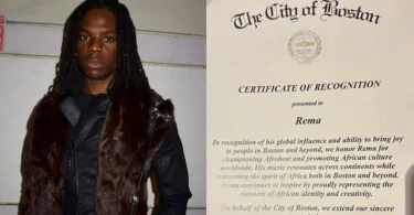 Rema receives certificate of recognition from mayor of Boston