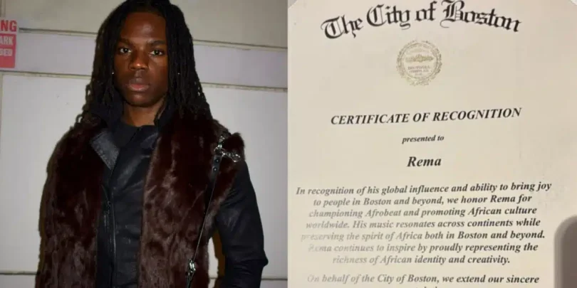 Rema receives certificate of recognition from mayor of Boston