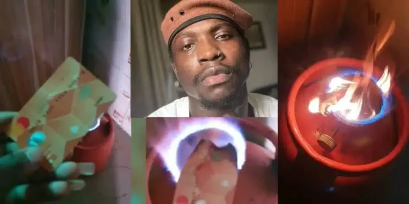 Man protests VeryDarkMan’s arrest by burning GTBank ATM card
