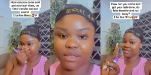 Customer scams businesswoman with fake transfer after lash extension service
