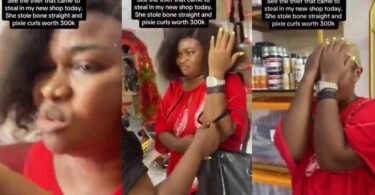 Woman busted on CCTV stealing bone straight and pixie wig worth ₦300k