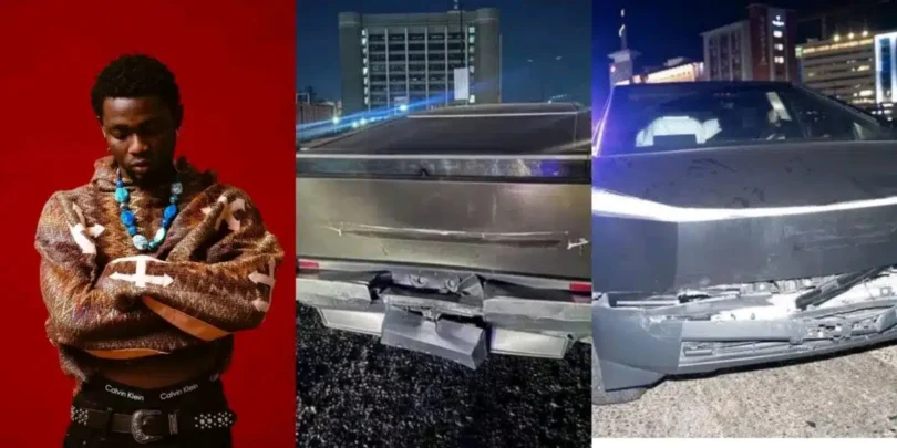 Omah Lay reportedly involved in a ghastly accident with his Tesla Cybertrucks