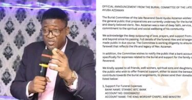 Details about Ayuba Azzaman’s burial arrangements