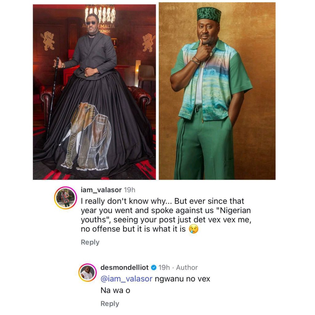“Ever since you spoke against Nigerian youths, I get angry when I see your posts” — Fan knocks actor, Desmond Elliot
