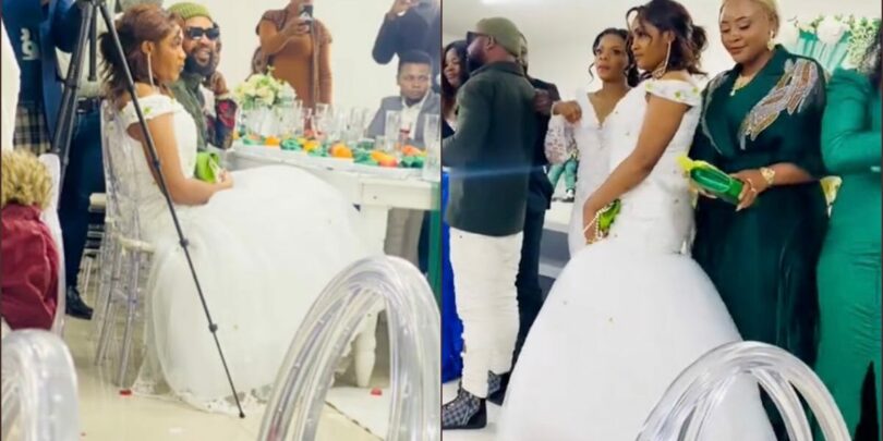 Drama as guest arrives in a dress similar to bride’s wedding gown