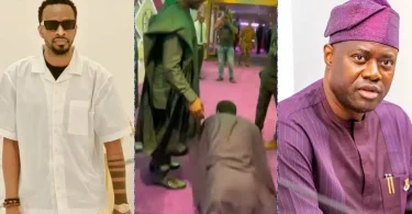 Escort stops 9ice while attempting to greet Gov. Makinde, he reacts