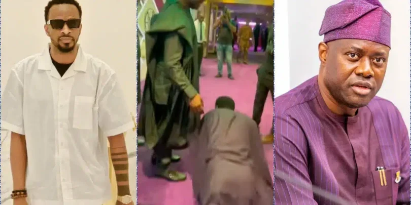 Escort stops 9ice while attempting to greet Gov. Makinde, he reacts