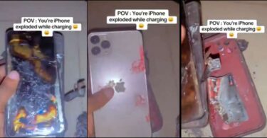 Lady laments as her iPhone explodes while charging